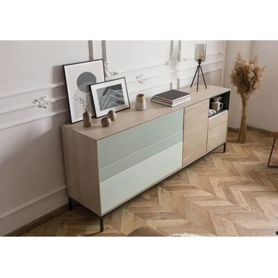 Massivmoebel24.de Credenza in acacia 200x45x85 grigio-bianco oliato CHICAGO - Credenza Massivmoebel24.de Credenza in acacia 200x45x85 grigio-bianco oliato CHICAGO - Credenza