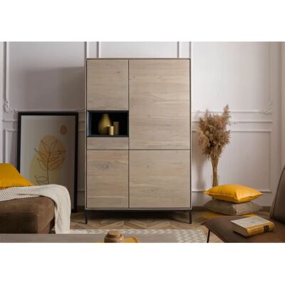 Massivmoebel24.de Highboard Akazie 111x45x175 grau-weiß geölt CHICAGO - Highboard Massivmoebel24.de Highboard Akazie 111x45x175 grau-weiß geölt CHICAGO - Highboard