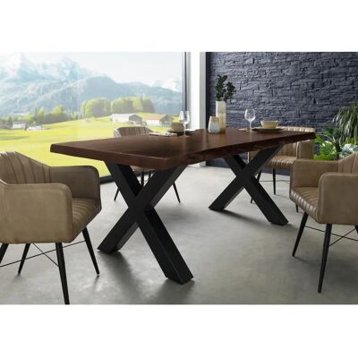 Massivmoebel24.de Tavolo da pranzo in legno di acacia - Bordi naturali - Gambe a X - FREEFORM 5 Massivmoebel24.de Tavolo da pranzo in legno di acacia - Bordi naturali - Gambe a X - FREEFORM 5