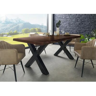Tavolo da pranzo in acacia massiccia - Bordo naturale - Gambe a X - 220x100x77 Tavolo da pranzo in acacia massiccia - Bordo naturale - Gambe a X - 220x100x77