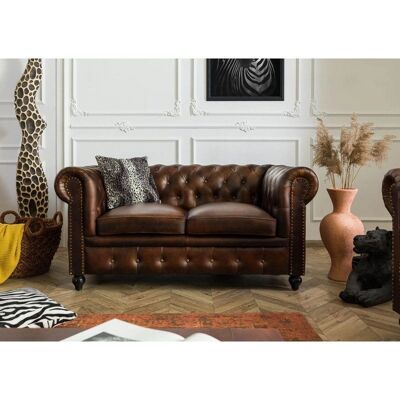 Massivmoebel24.de Brauner Chesterfield 2-Sitzer Ledersofa - Sofa Massivmoebel24.de Brauner Chesterfield 2-Sitzer Ledersofa - Sofa