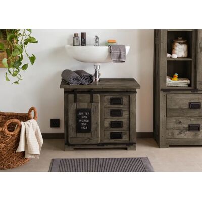 Massivmoebel24 - Railway 282 Massives Mangoholz Badezimmerunterschrank - Grau - 70x40x60 Massivmoebel24 - Railway 282 Massives Mangoholz Badezimmerunterschrank - Grau - 70x40x60