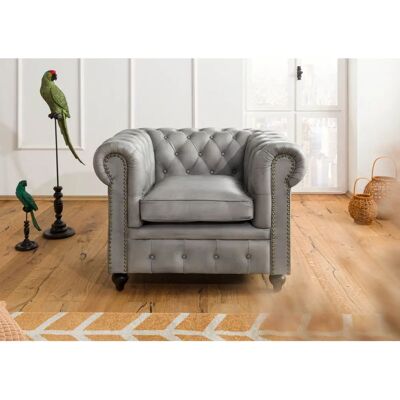 Massivmoebel24 Chesterfield 202 Poltrona - vera pelle / grigio Massivmoebel24 Chesterfield 202 Poltrona - vera pelle / grigio