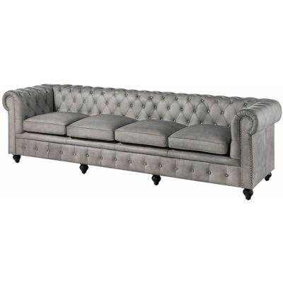 Massivmoebel24 Chesterfield 204 Divano - Pelle / Grigio - 4 Posti - Design Chesterfield Massivmoebel24 Chesterfield 204 Divano - Pelle / Grigio - 4 Posti - Design Chesterfield