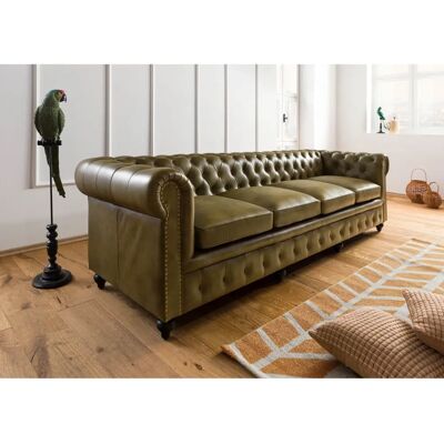 Massivmoebel24 Chesterfield 304 Divano 4 posti - vera pelle / verde - Divano Massivmoebel24 Chesterfield 304 Divano 4 posti - vera pelle / verde - Divano