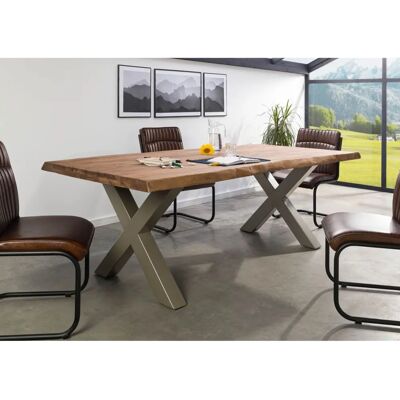 Tavolo in Sheesham 200x100x77 Grigio Gambe a X Stile Industriale Tavolo in Sheesham 200x100x77 Grigio Gambe a X Stile Industriale