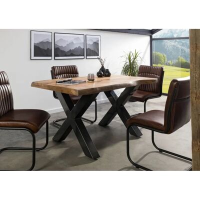 Tavolo da pranzo in mango Freeform 5 - Naturale, Gambe a X, Stile industriale Tavolo da pranzo in mango Freeform 5 - Naturale, Gambe a X, Stile industriale