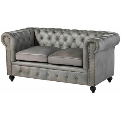 Massivmoebel24 Chesterfield 202 Divano - Vera Pelle - Grigio - 2 Posti Massivmoebel24 Chesterfield 202 Divano - Vera Pelle - Grigio - 2 Posti