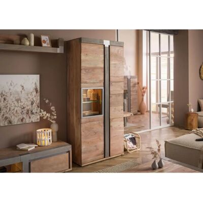 Massivmoebel24 Akazie Vitrine 90x45x204 beige Amsterdam Massivmoebel24 Akazie Vitrine 90x45x204 beige Amsterdam