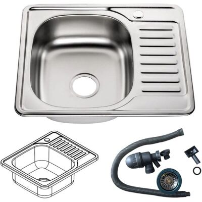 Mucola - Fregadero cuadrado empotrado de acero inoxidable 58CM + Bandeja con un seno - Accesorios de cocina Mucola - Fregadero cuadrado empotrado de acero inoxidable 58CM + Bandeja con un seno - Accesorios de cocina
