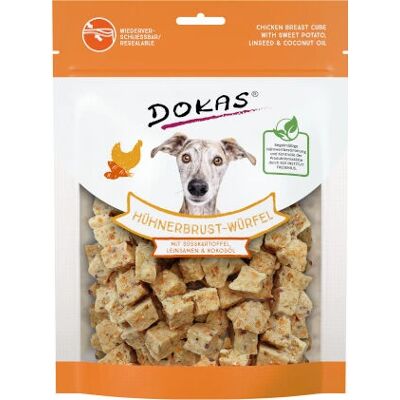 Dokas - Hühnerbrust-Würfel - Süsskartoffel - Dog Treat - Publicité Dokas - Hühnerbrust-Würfel - Süsskartoffel - Dog Treat - Publicité