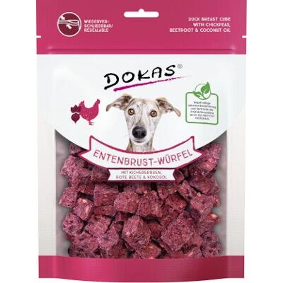 Dokas - Entenbrust Würfel mit Kichererbsen, Rote Beete & Kokosöl - Pois chiche - Betterave - Dog Snack - Publicité Dokas - Entenbrust Würfel mit Kichererbsen, Rote Beete & Kokosöl - Pois chiche - Betterave - Dog Snack - Publicité
