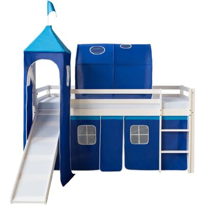 Homestyle4u Blaues Hochbett mit Vorhang, Rutsche & Tunnel - Hochbett Homestyle4u Blaues Hochbett mit Vorhang, Rutsche & Tunnel - Hochbett