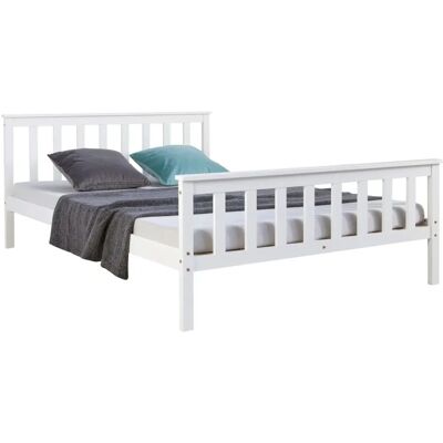 HOMESTYLE4U Lit double en pin massif blanc - Cadre de lit - Publicité HOMESTYLE4U Lit double en pin massif blanc - Cadre de lit - Publicité