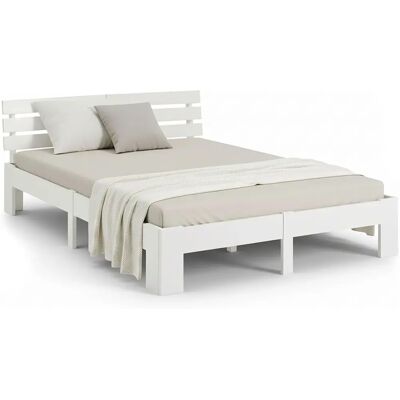 HOMESTYLE4U Lit double en bois massif blanc avec sommier - Lit - Publicité HOMESTYLE4U Lit double en bois massif blanc avec sommier - Lit - Publicité