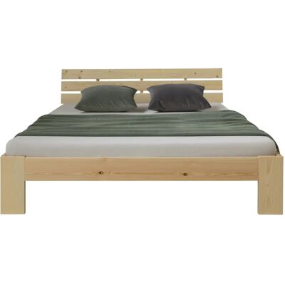 Lit double en bois naturel HOMESTYLE4U - Design stable - 180x200 cm - Publicité Lit double en bois naturel HOMESTYLE4U - Design stable - 180x200 cm - Publicité