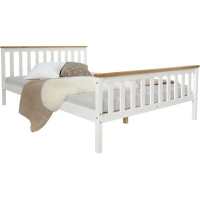 Homestyle4u Weiß-Braunes Kiefernbett - 140x200 cm - Lattenrost Homestyle4u Weiß-Braunes Kiefernbett - 140x200 cm - Lattenrost