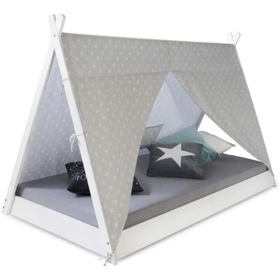 Homestyle4u Kinderseng - 90x200 - Weiß/Grau - Kinderbett mit Tipi-Design Homestyle4u Kinderseng - 90x200 - Weiß/Grau - Kinderbett mit Tipi-Design