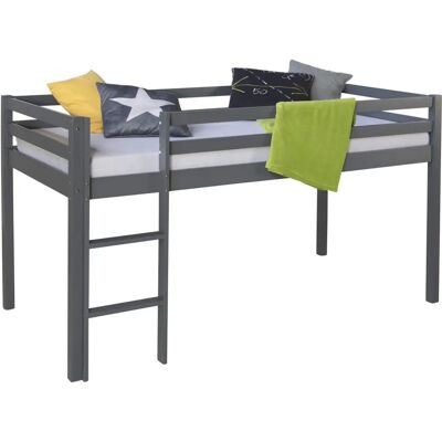 Homestyle4u Graues Hochbett mit runden Seiten - Loftbett Homestyle4u Graues Hochbett mit runden Seiten - Loftbett