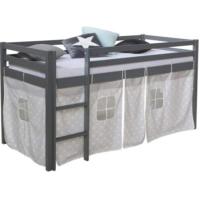 Lit Mezzanine Gris Homestyle4u avec Rideau - Sûr pour Enfants - 90x200 - Publicité Lit Mezzanine Gris Homestyle4u avec Rideau - Sûr pour Enfants - 90x200 - Publicité
