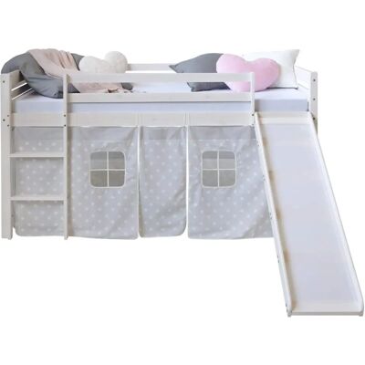 Homestyle4u Weißes Hochbett mit Vorhang - 90x200 - Kindersicherheit Homestyle4u Weißes Hochbett mit Vorhang - 90x200 - Kindersicherheit