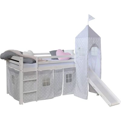 Homestyle4u Weiße Loftbett mit Vorhang - Sicherheitsbett für Kinder Homestyle4u Weiße Loftbett mit Vorhang - Sicherheitsbett für Kinder
