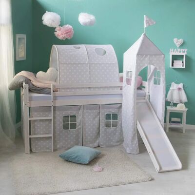 Homestyle4u Hochbett mit Sternvorhang - Rutsche & Tunnel - 90x200cm Homestyle4u Hochbett mit Sternvorhang - Rutsche & Tunnel - 90x200cm