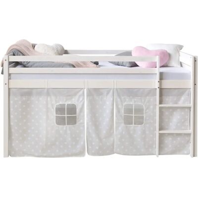 Homestyle4u Weißes Loftbett mit Vorhang - 90x200 - Sicherheitsmerkmale Homestyle4u Weißes Loftbett mit Vorhang - 90x200 - Sicherheitsmerkmale