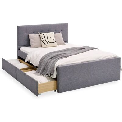 Homestyle4u Graues Bett mit Stauraum und Schubladen Homestyle4u Graues Bett mit Stauraum und Schubladen