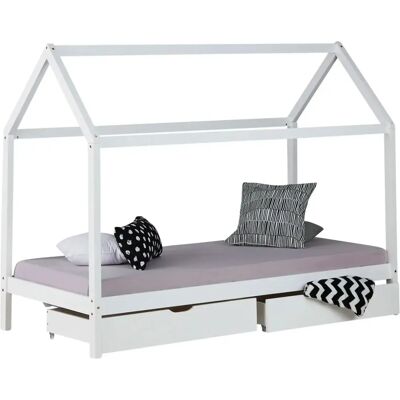 Homestyle4u - Lit Enfant Cabane Bois Blanc - Bett Homestyle4u - Lit Enfant Cabane Bois Blanc - Bett
