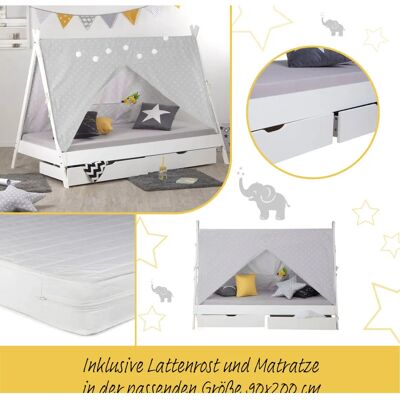 Homestyle4u Husseng - Med Telt - Madrass Och Skuffer - Kinderbett Homestyle4u Husseng - Med Telt - Madrass Och Skuffer - Kinderbett