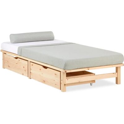 Homestyle4u Holz-Einzelschlafbett - Natur, 2 Schubladen - 90x200cm Homestyle4u Holz-Einzelschlafbett - Natur, 2 Schubladen - 90x200cm