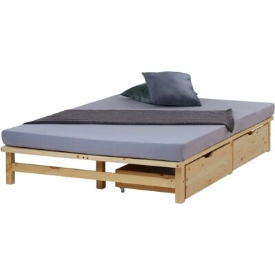 Homestyle4u Holz-Einzelbett - 140x200 cm - Naturoptik Homestyle4u Holz-Einzelbett - 140x200 cm - Naturoptik