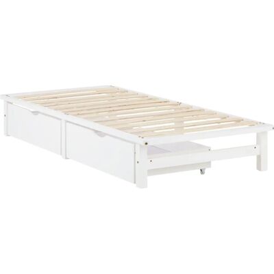 Homestyle4u Lit simple blanc - 90x200 cm - Gain de place, 2 tiroirs - Publicité Homestyle4u Lit simple blanc - 90x200 cm - Gain de place, 2 tiroirs - Publicité