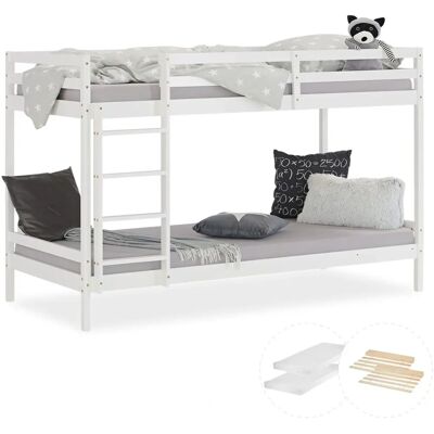 Homestyle4u Lit mezzanine - Blanc - Deux matelas - Publicité Homestyle4u Lit mezzanine - Blanc - Deux matelas - Publicité