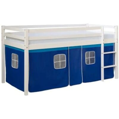 Homestyle4u 90x200 cm Hochbett mit Lattenrost Blau Vorhang Homestyle4u 90x200 cm Hochbett mit Lattenrost Blau Vorhang