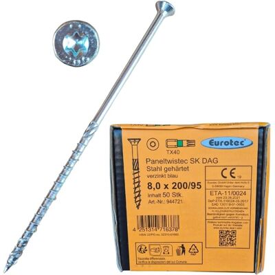 Eurotec Blaue Paneltwistec Schraube - 8x200mm - Holzschraube - Blau verzinkt - TX-Antrieb Eurotec Blaue Paneltwistec Schraube - 8x200mm - Holzschraube - Blau verzinkt - TX-Antrieb