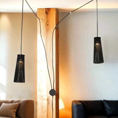LICHT-ERLEBNISSE Dover Schwarzes Holz Pendelleuchte - Hängelampe LICHT-ERLEBNISSE Dover Schwarzes Holz Pendelleuchte - Hängelampe