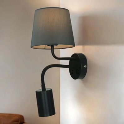 Licht-Erlebnisse Graue Wandleuchte mit Lesearm - Schlafzimmerlampe Licht-Erlebnisse Graue Wandleuchte mit Lesearm - Schlafzimmerlampe
