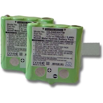 vhbw 2x Battery for Oricom PMR1000 Walkie Talkie - 700mAh, 4.8V - NiMH vhbw 2x Battery for Oricom PMR1000 Walkie Talkie - 700mAh, 4.8V - NiMH