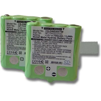 vhbw 2x Battery for Oricom PMR1000 Walkie Talkie - 700mAh, 4.8V - NiMH vhbw 2x Battery for Oricom PMR1000 Walkie Talkie - 700mAh, 4.8V - NiMH