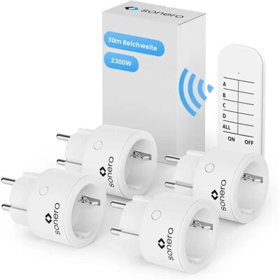 SONERO Set draadloze stroompunt 2300 watt - afstandsbediening, 4 interne stopcontacten, bereik 30 m, compact ontwerp SONERO Set draadloze stroompunt 2300 watt - afstandsbediening, 4 interne stopcontacten, bereik 30 m, compact ontwerp