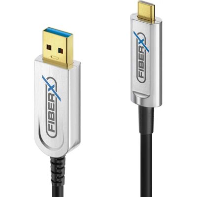 Cable USB FiberX FX-I630-010 - 10m, Negro y Plata - USB 3.2 Cable USB FiberX FX-I630-010 - 10m, Negro y Plata - USB 3.2