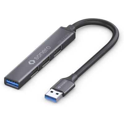 sonero S-UH100-001 USB-Hub - 4 Poorten, Grijs, 0.15m - USB 3.2 sonero S-UH100-001 USB-Hub - 4 Poorten, Grijs, 0.15m - USB 3.2
