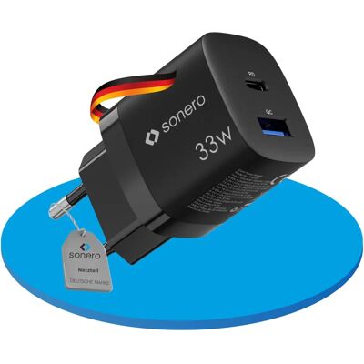 Chargeur Sonero USB-C & USB-A GaN - 2 Ports - 33W PD - Noir - Publicité Chargeur Sonero USB-C & USB-A GaN - 2 Ports - 33W PD - Noir - Publicité