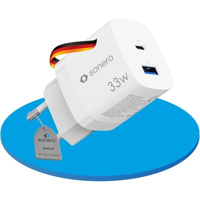 Caricatore USB-C Sonero X-PS121 33W GaN PD 1x USB-C 1x USB-A Bianco - Avviatore Caricatore USB-C Sonero X-PS121 33W GaN PD 1x USB-C 1x USB-A Bianco - Avviatore