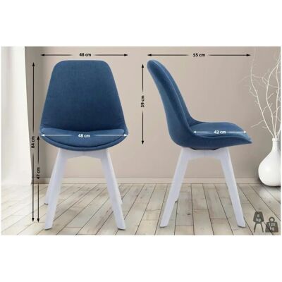 Silla de comedor ergonómica de tela azul con estructura de madera blanca - Tipo de producto Silla de comedor ergonómica de tela azul con estructura de madera blanca - Tipo de producto