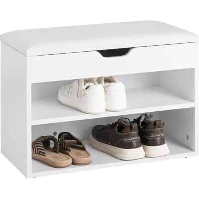 Banquette à chaussures blanche avec siège - Rangement - Publicité Banquette à chaussures blanche avec siège - Rangement - Publicité