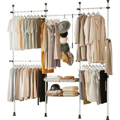 SoBuy Perchero ajustable - 5 barras, 2 cestas, Blanco SoBuy Perchero ajustable - 5 barras, 2 cestas, Blanco