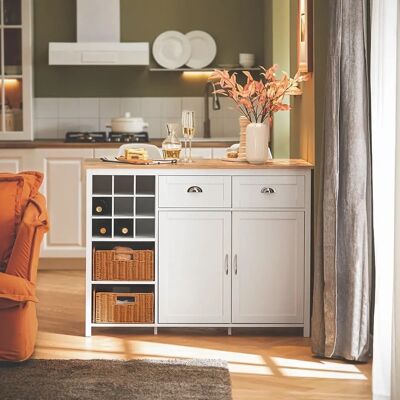 Witte Keuken Eiland met 2 Rotan Manden - Multifunctioneel Opslag en Bar Tafel Witte Keuken Eiland met 2 Rotan Manden - Multifunctioneel Opslag en Bar Tafel